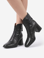 Women's Leather Zip Block Heel Boots
