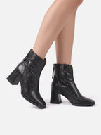 Bottines Femme en Cuir à Talon Carré Zippées