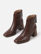 Bottines Femme en Cuir à Talon Carré Zippées