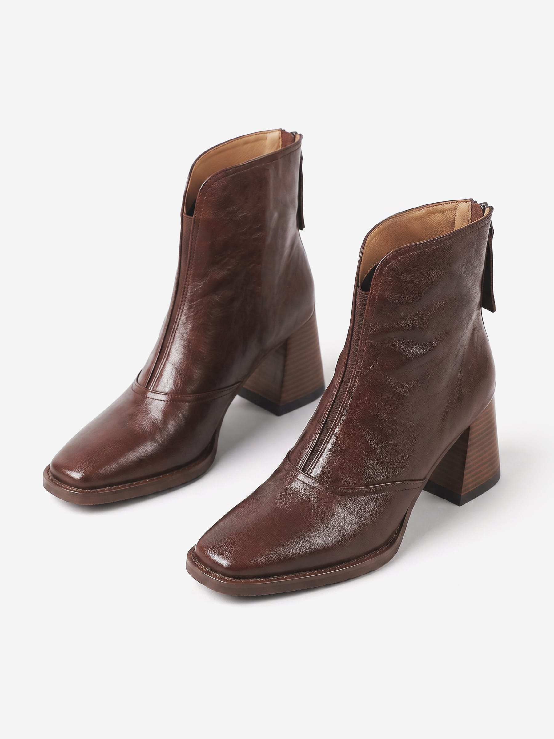 Bottines Femme en Cuir à Talon Carré Zippées
