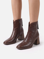 Bottines Femme en Cuir à Talon Carré Zippées