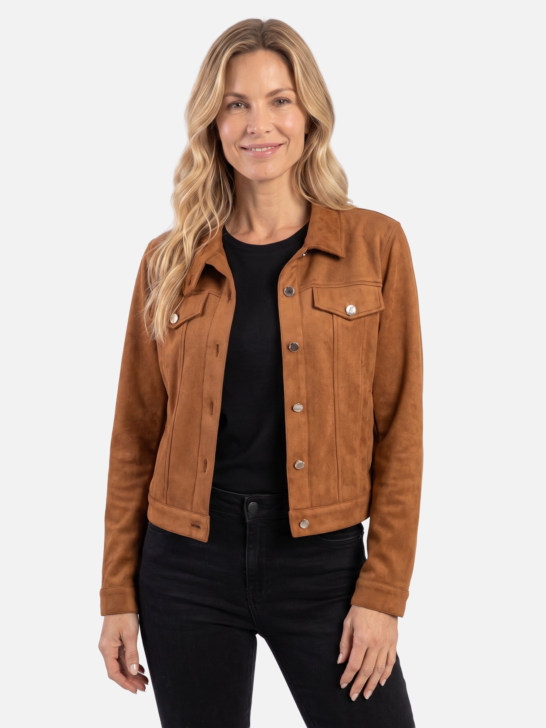 Veste Femme Trucker Courte en Suède Boutonnée