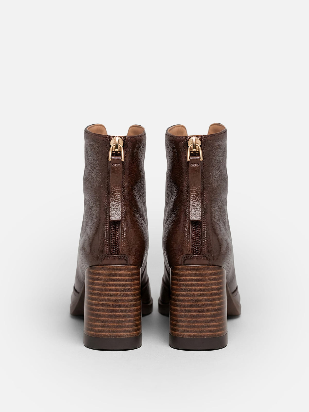 Women's Leather Zip Block Heel Boots