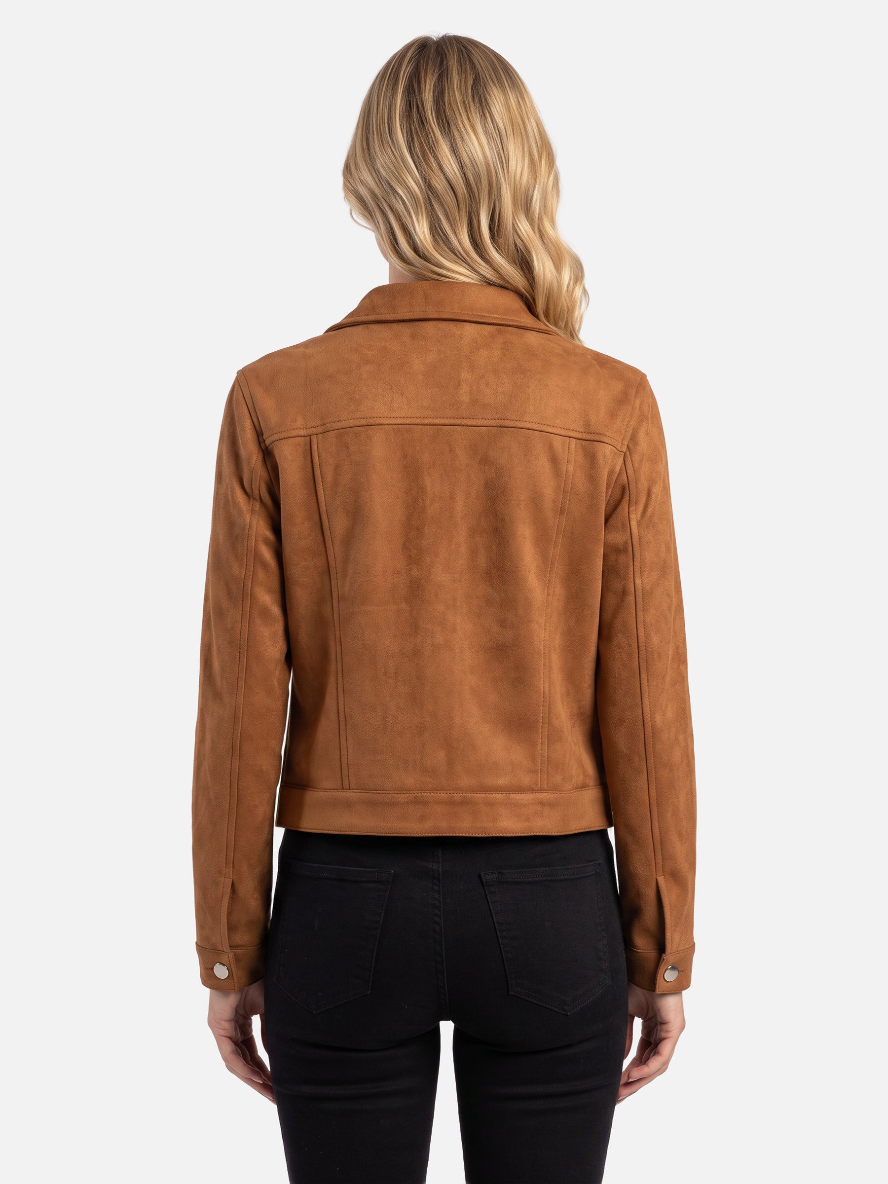 Veste Femme Trucker Courte en Suède Boutonnée
