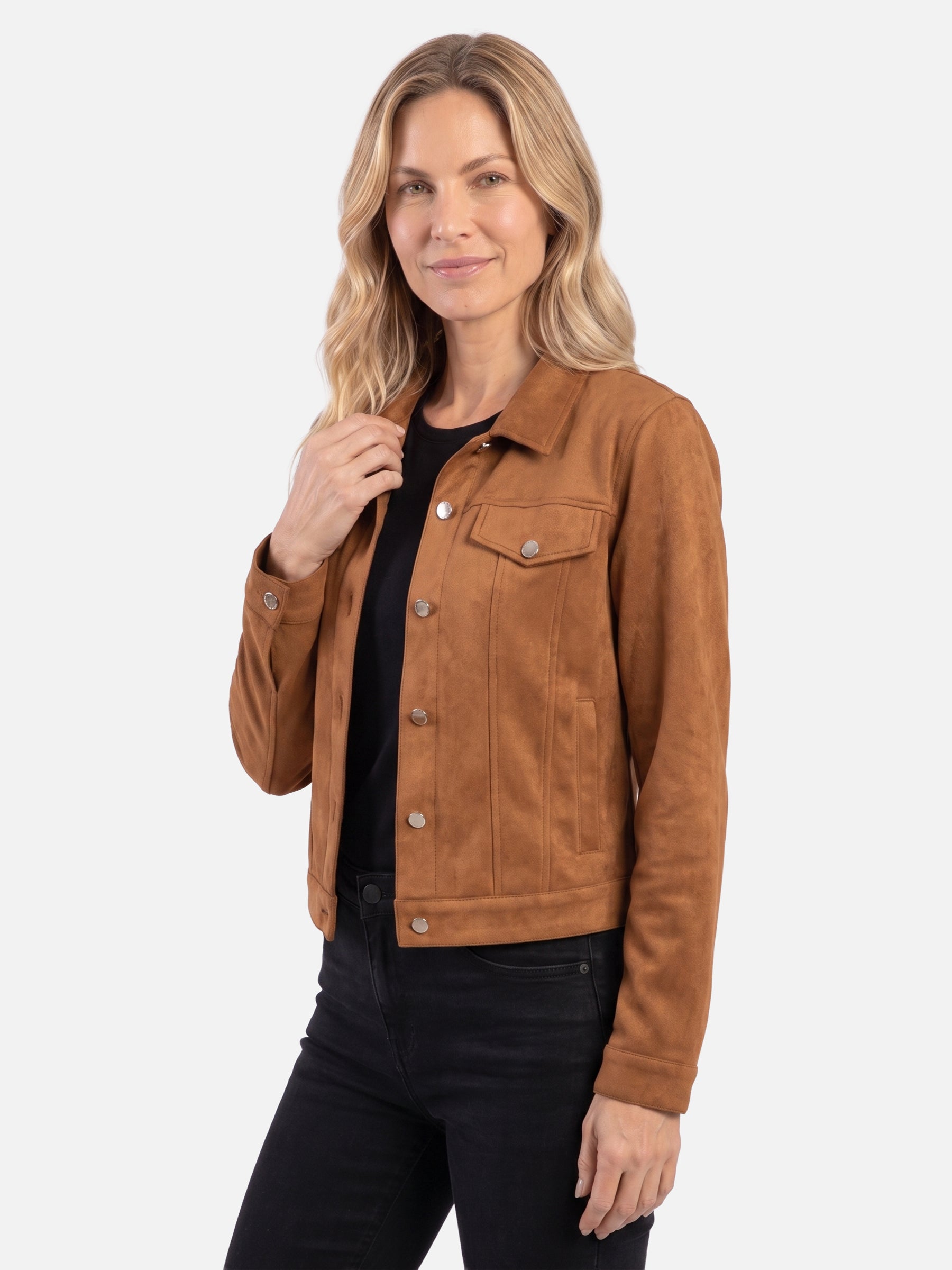 Veste Femme Trucker Courte en Suède Boutonnée