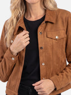 Veste Femme Trucker Courte en Suède Boutonnée