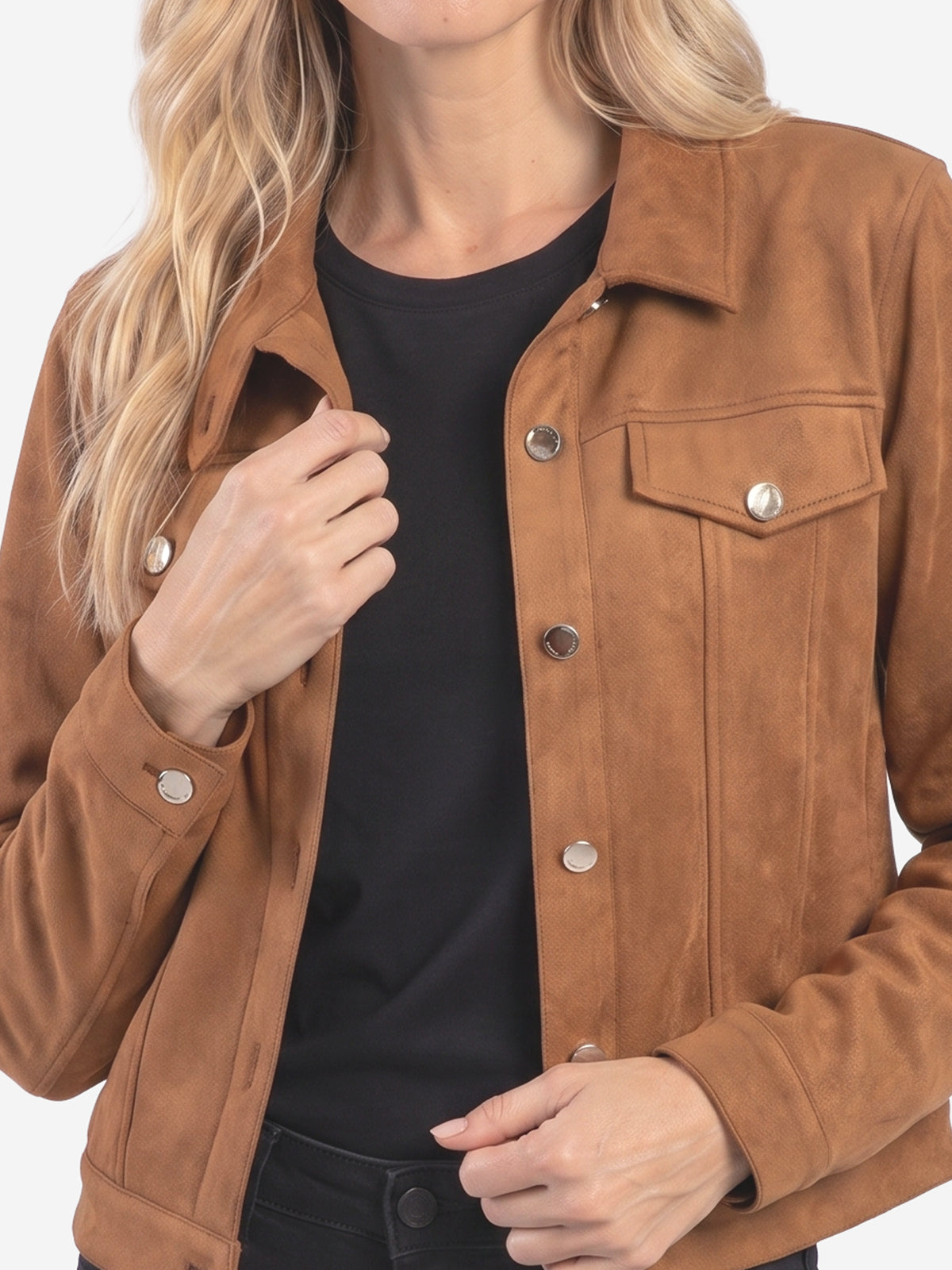 Women's Suede Button Trucker Jacket