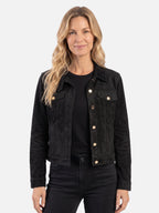 Veste Femme Trucker Courte en Suède Boutonnée
