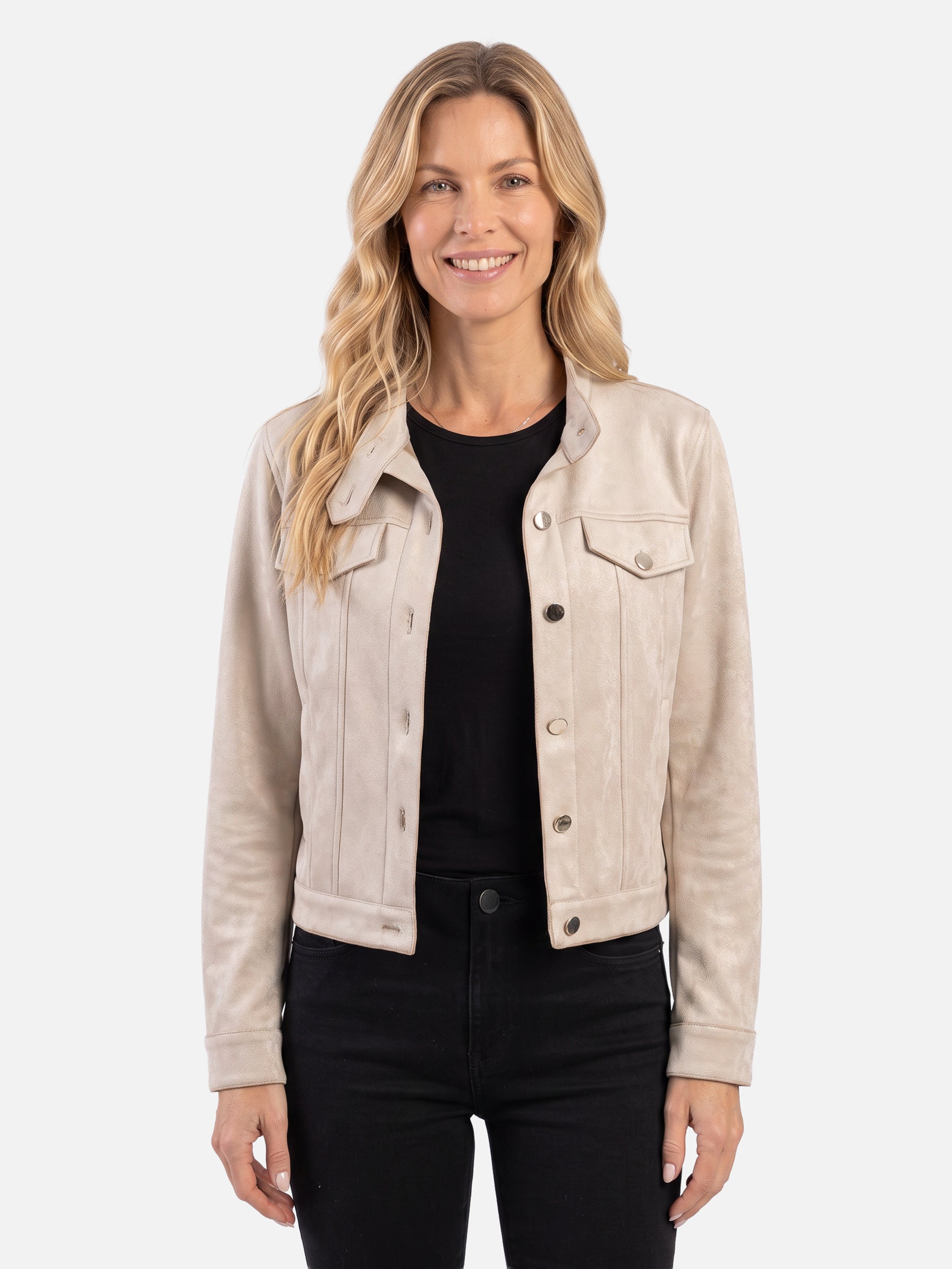 Veste Femme Trucker Courte en Suède Boutonnée