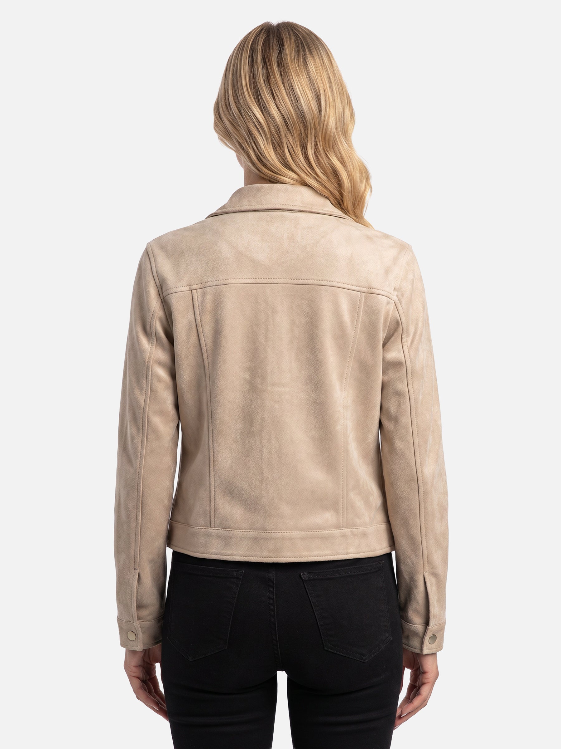 Veste Femme Trucker Courte en Suède Boutonnée