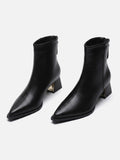 Bottines Femme en Cuir Pointues à Talon Carré