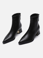 Bottines Femme en Cuir Pointues à Talon Carré