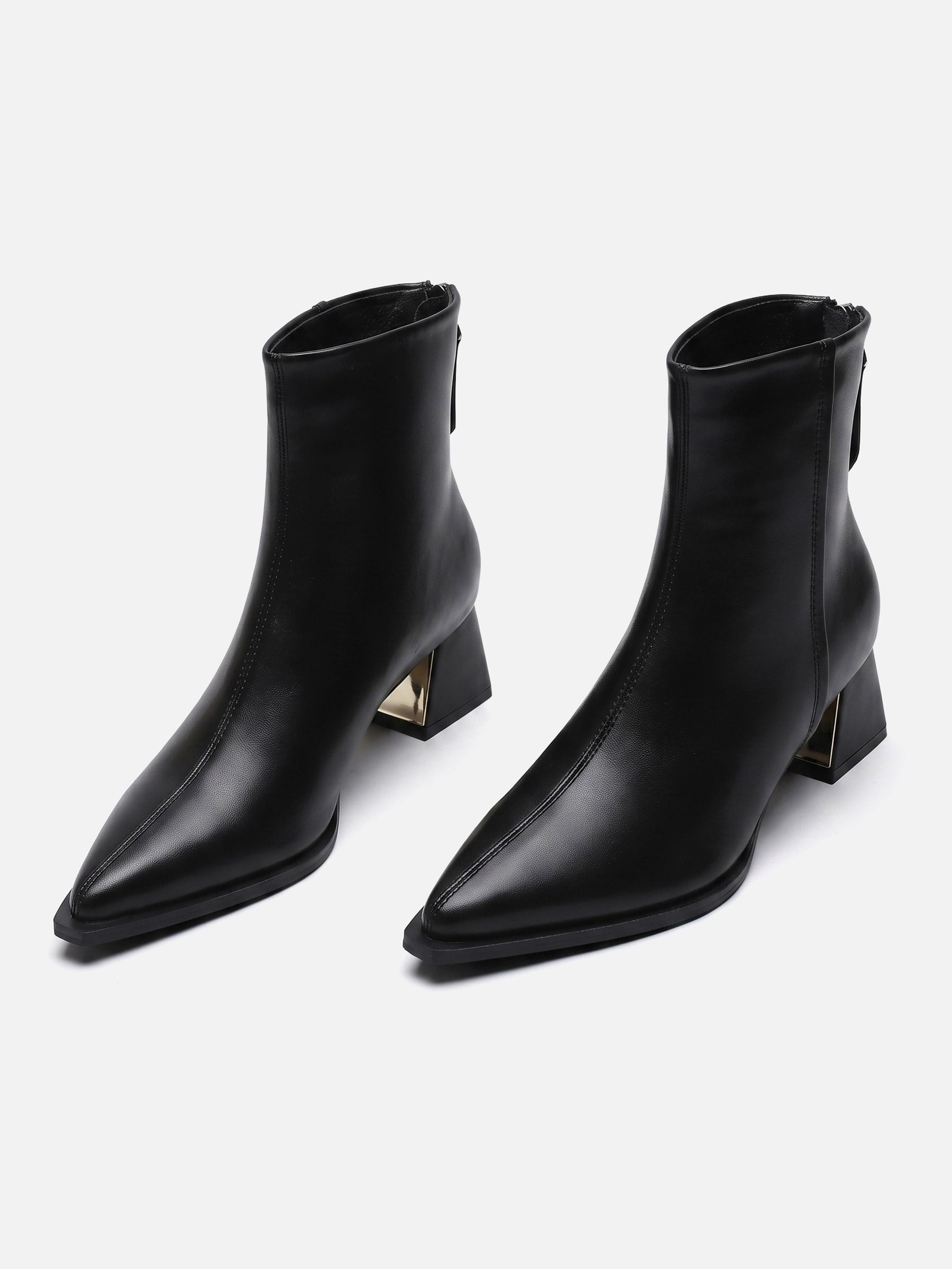 Bottines Femme en Cuir Pointues à Talon Carré