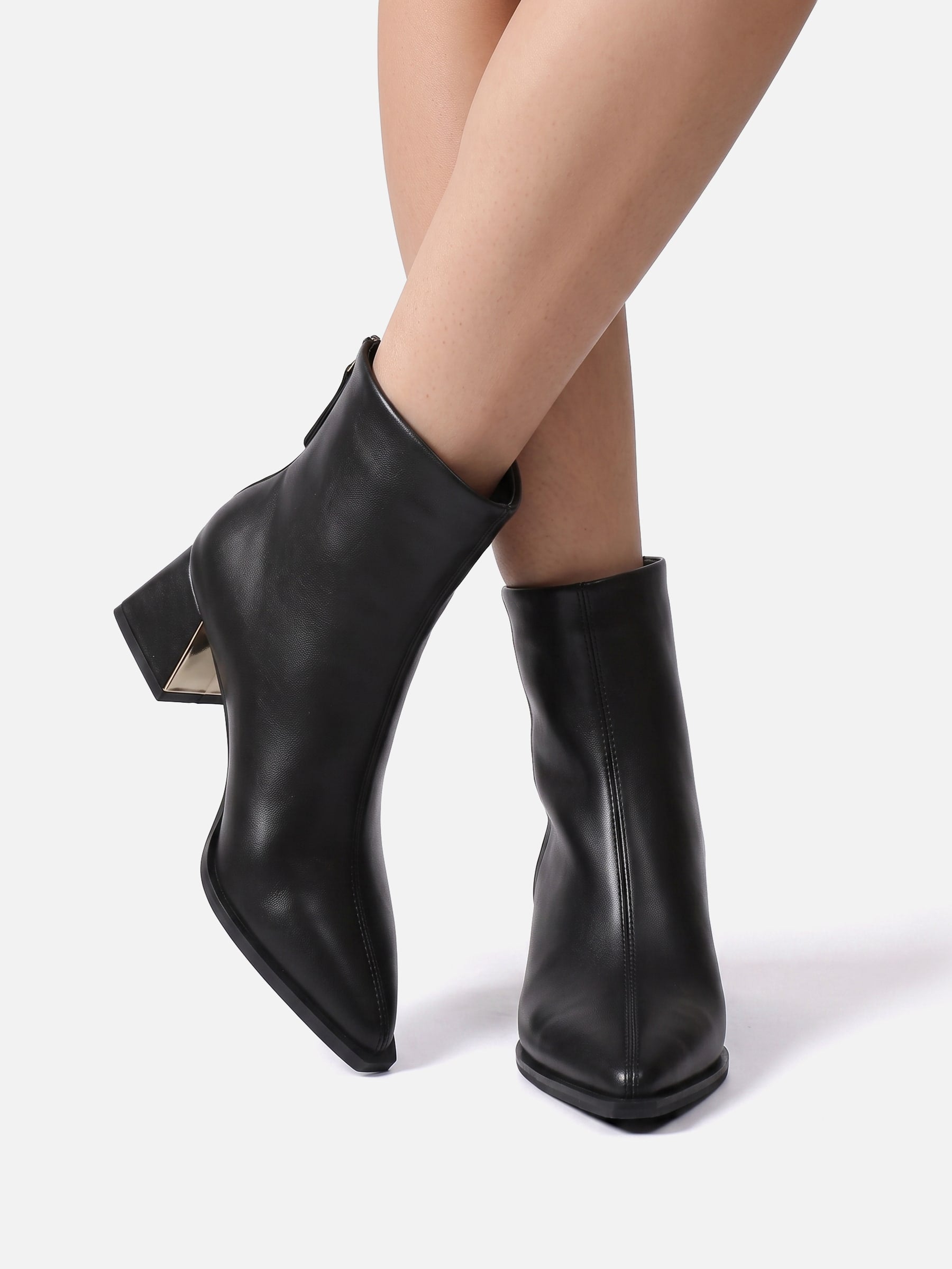 Bottines Femme en Cuir Pointues à Talon Carré