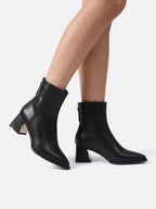 Bottines Femme en Cuir Pointues à Talon Carré