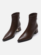Bottines Femme en Cuir Pointues à Talon Carré