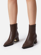 Bottines Femme en Cuir Pointues à Talon Carré