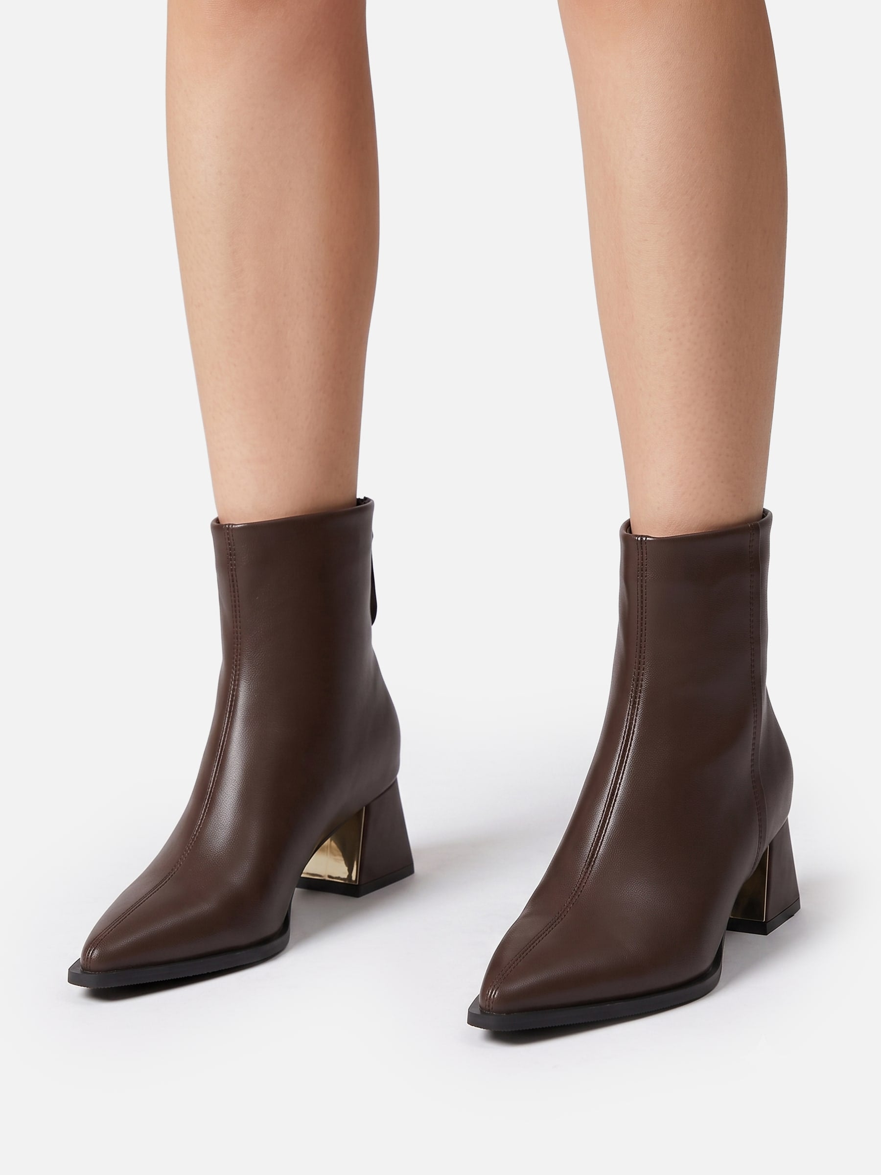 Bottines Femme en Cuir Pointues à Talon Carré