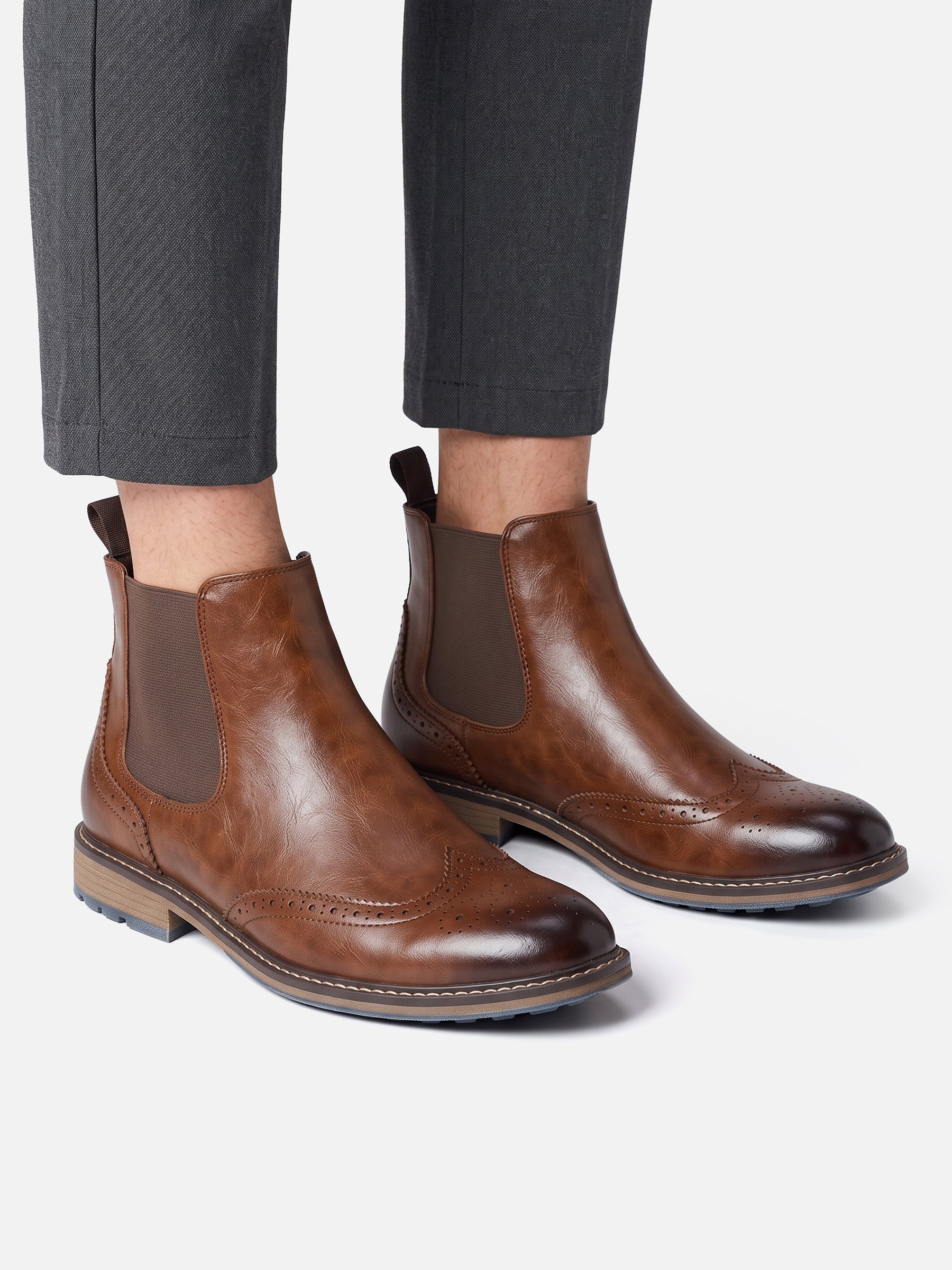 Men's Leather Brogue Chelsea Boots