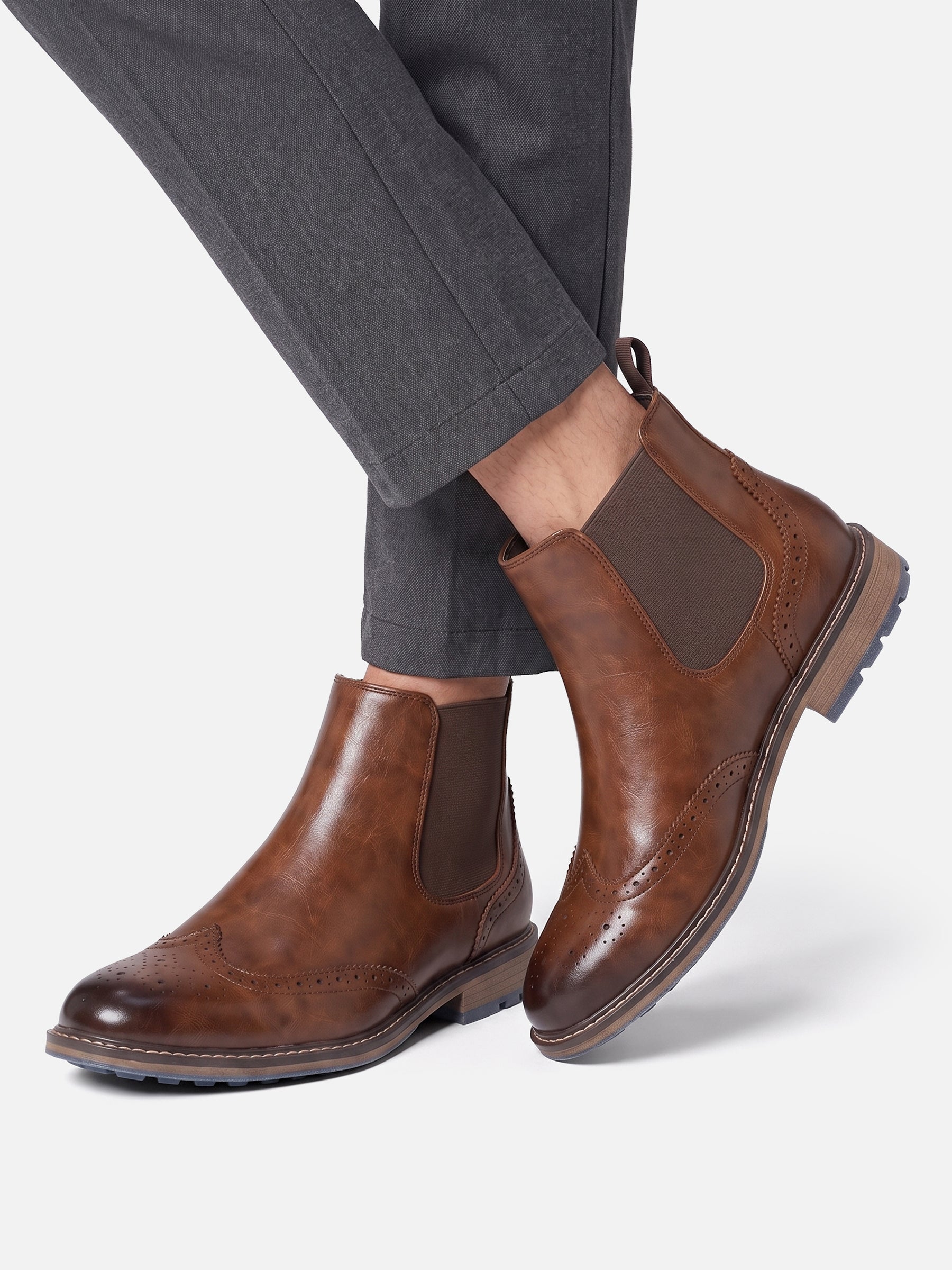 Men's Leather Brogue Chelsea Boots