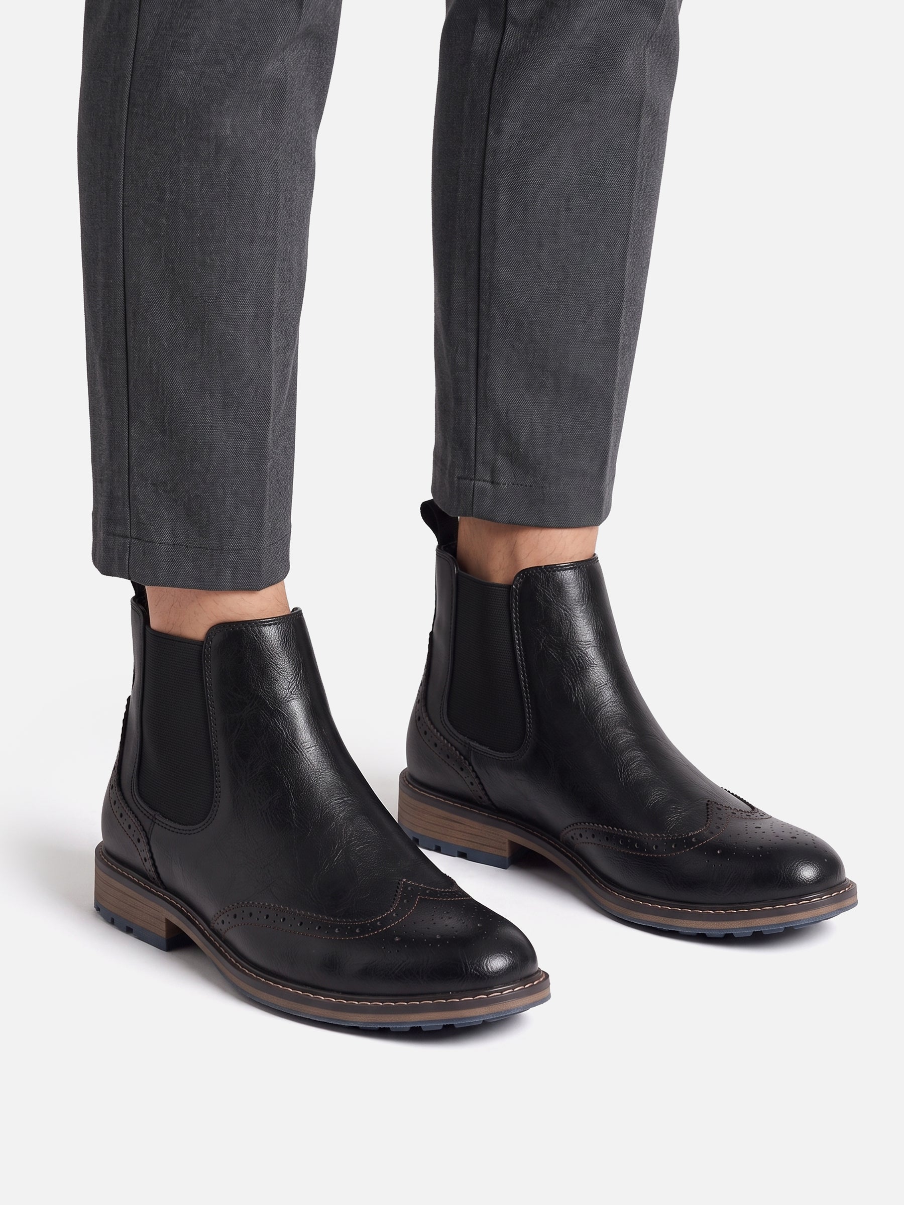 Men's Leather Brogue Chelsea Boots