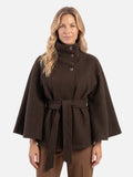 Manteau Cape Femme Ceinturé à Col Montant