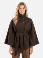 Manteau Cape Femme Ceinturé à Col Montant