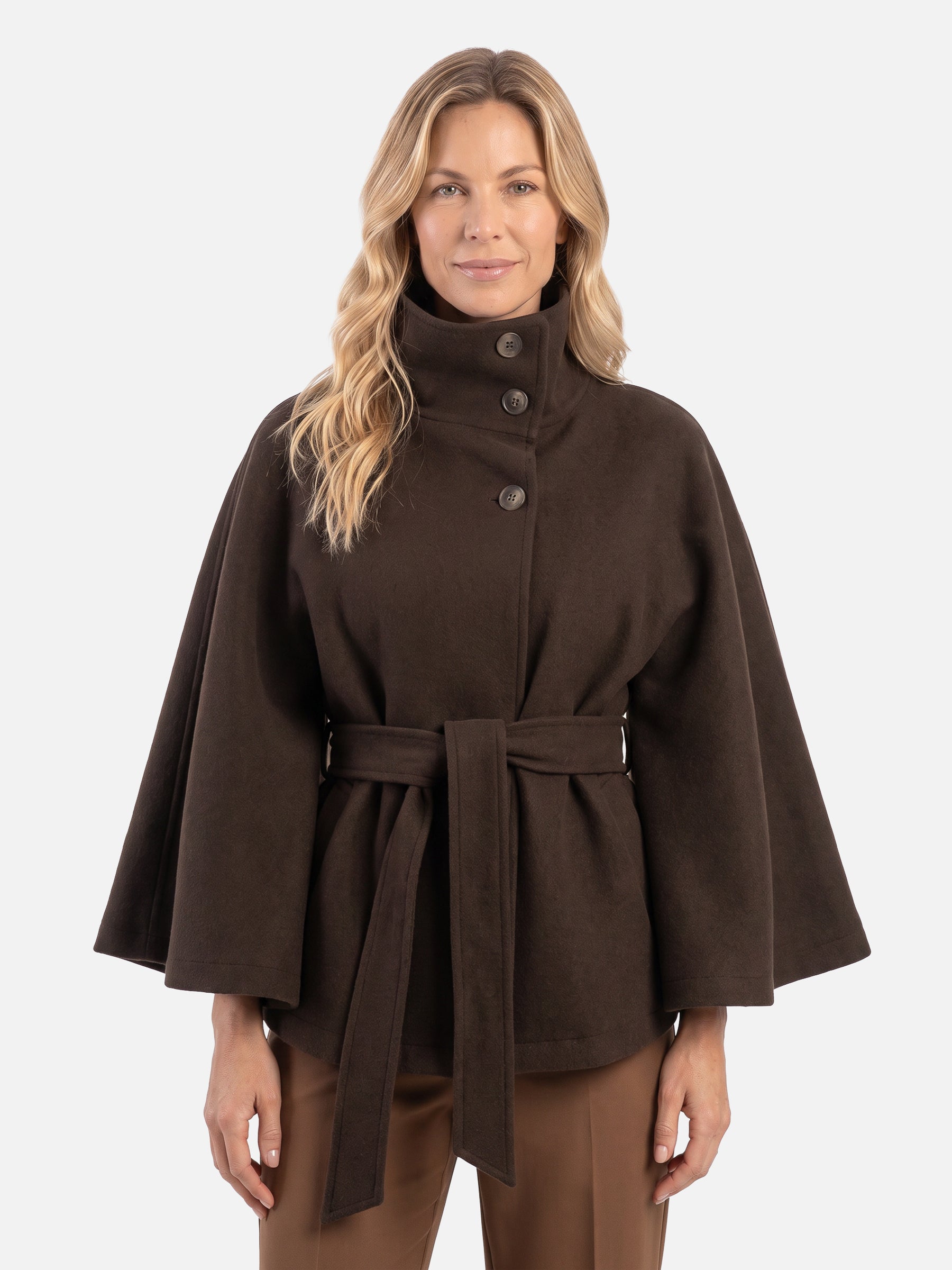 Manteau Cape Femme Ceinturé à Col Montant