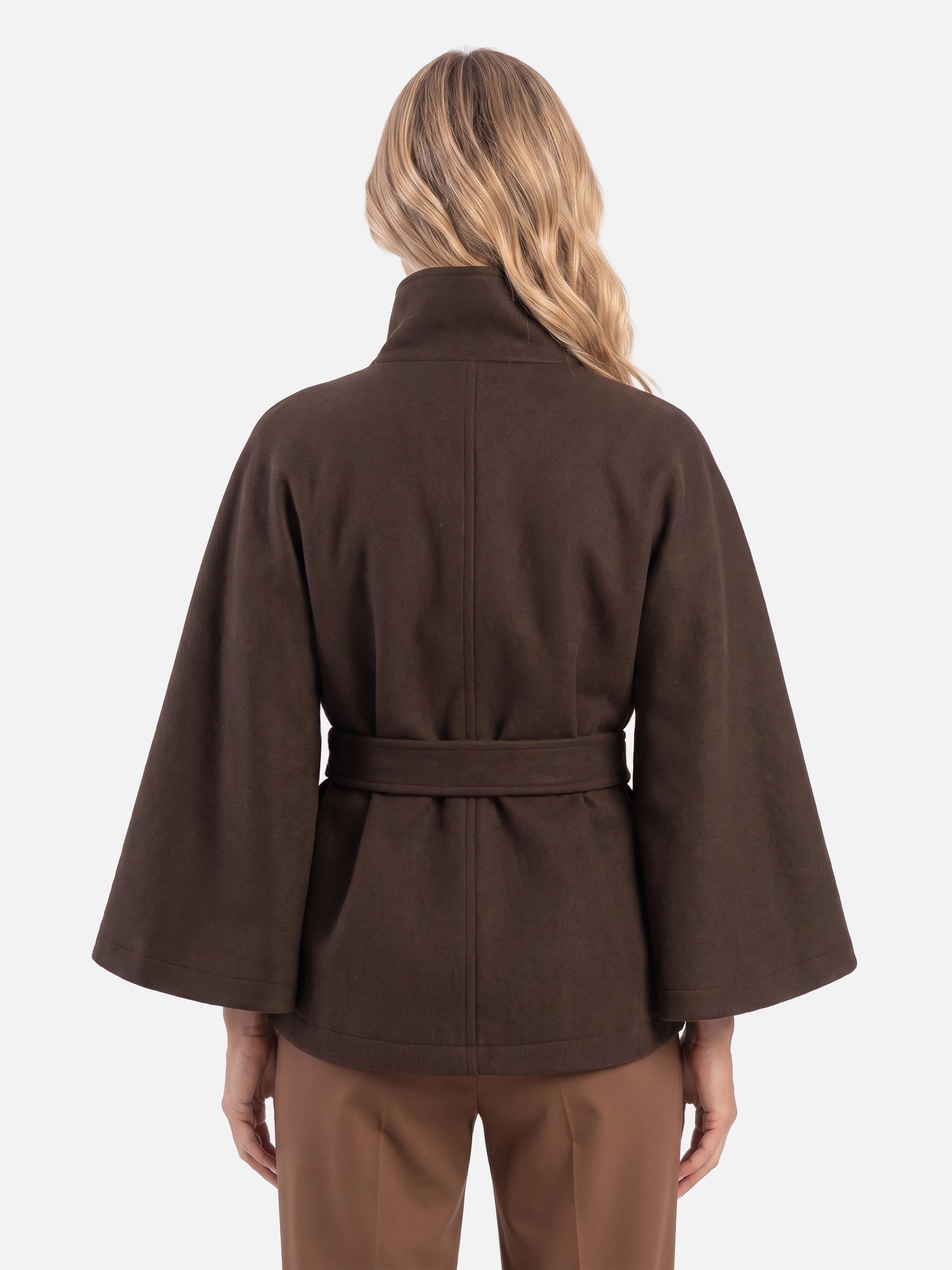 Manteau Cape Femme Ceinturé à Col Montant