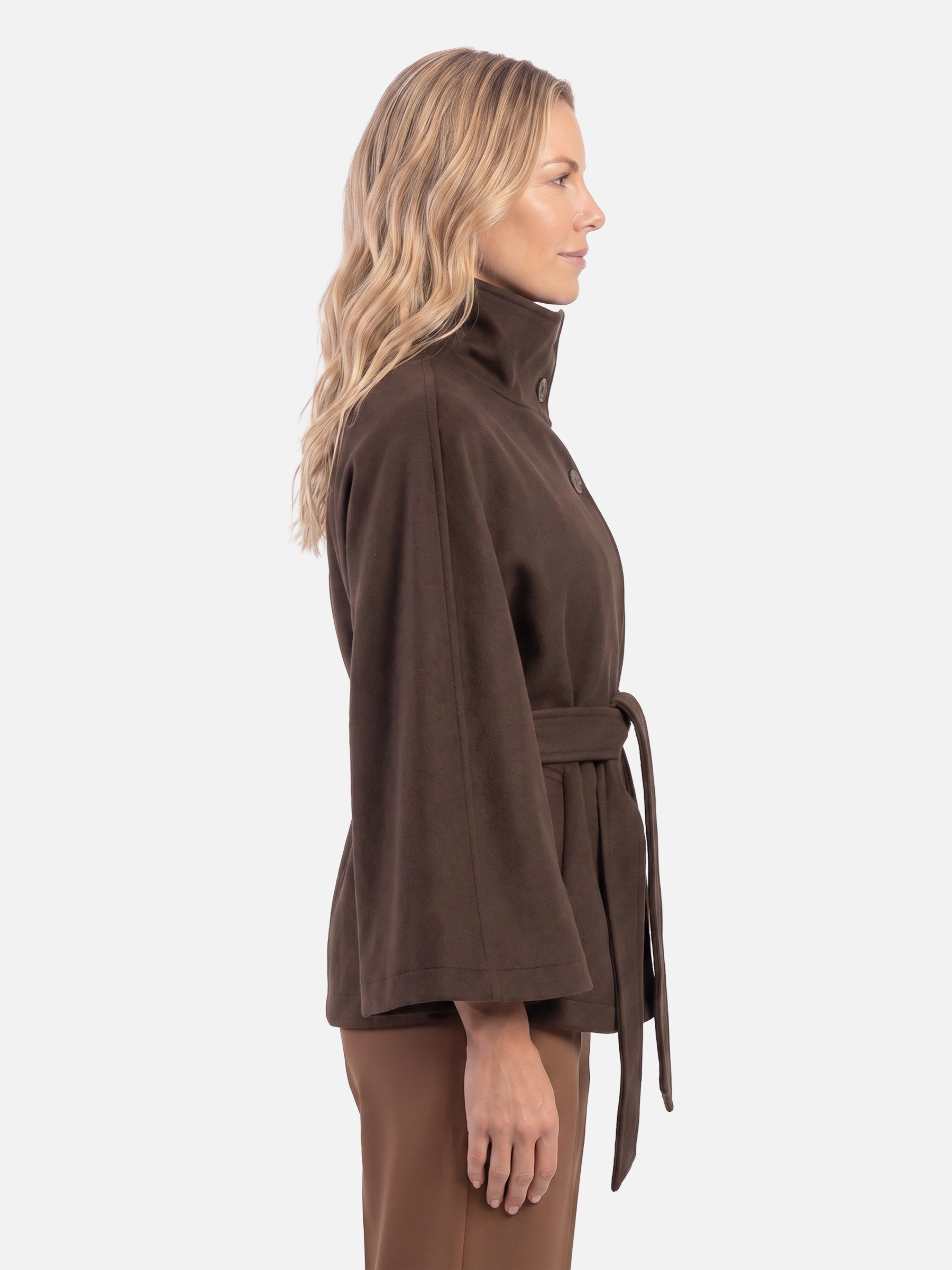 Manteau Cape Femme Ceinturé à Col Montant