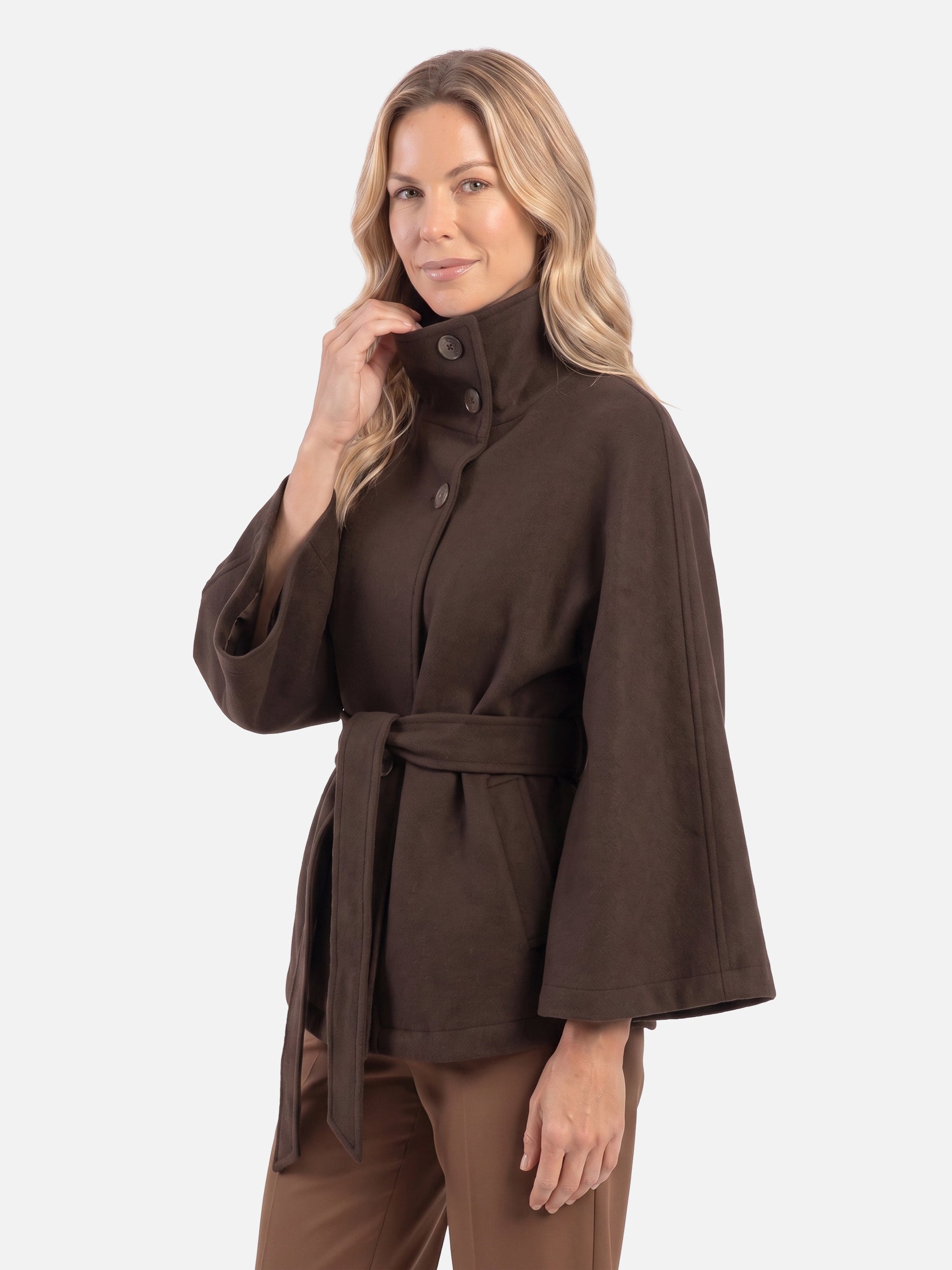 Manteau Cape Femme Ceinturé à Col Montant