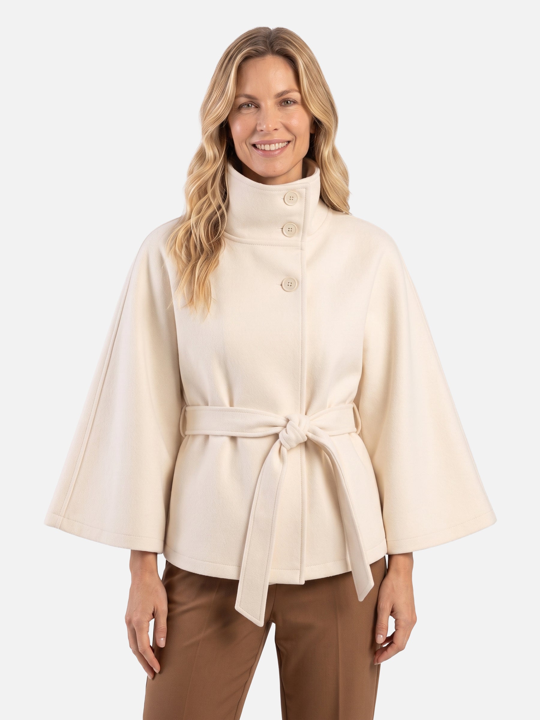 Manteau Cape Femme Ceinturé à Col Montant