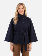 Manteau Cape Femme Ceinturé à Col Montant