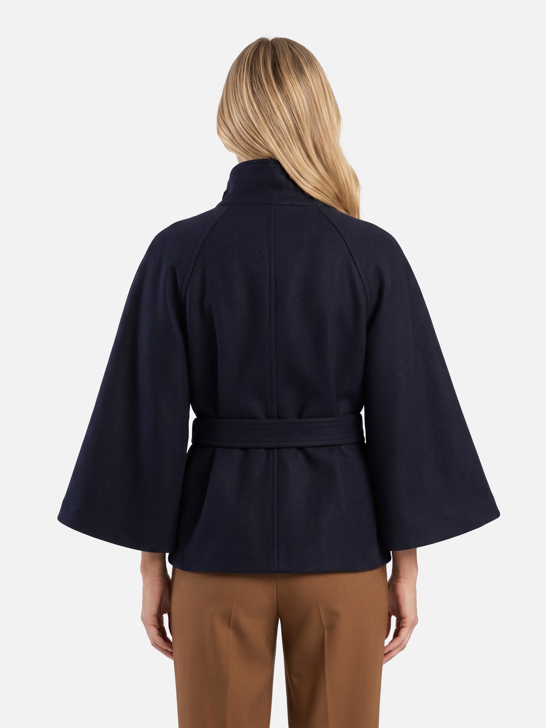 Manteau Cape Femme Ceinturé à Col Montant