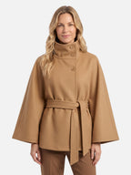 Manteau Cape Femme Ceinturé à Col Montant