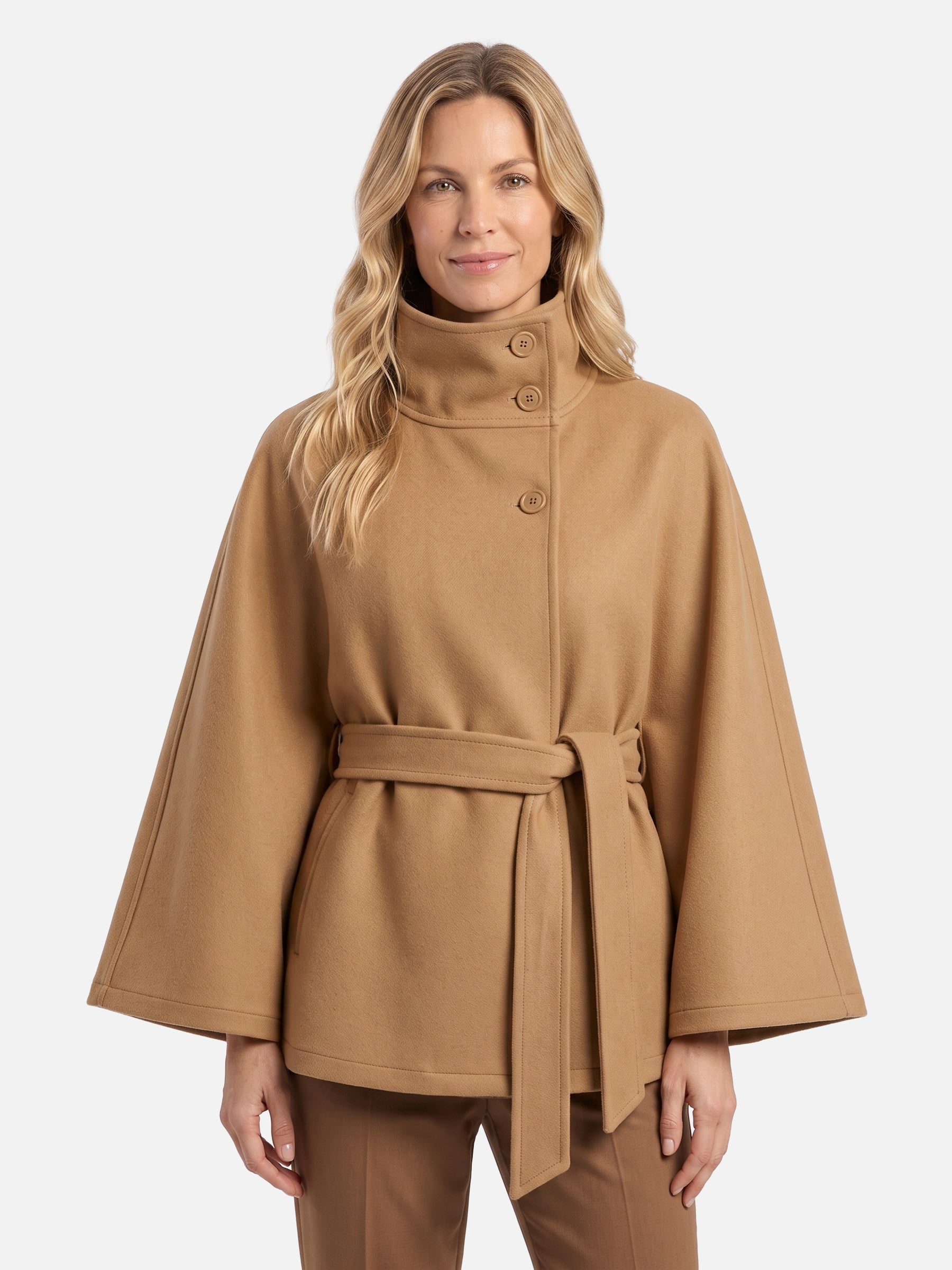 Manteau Cape Femme Ceinturé à Col Montant