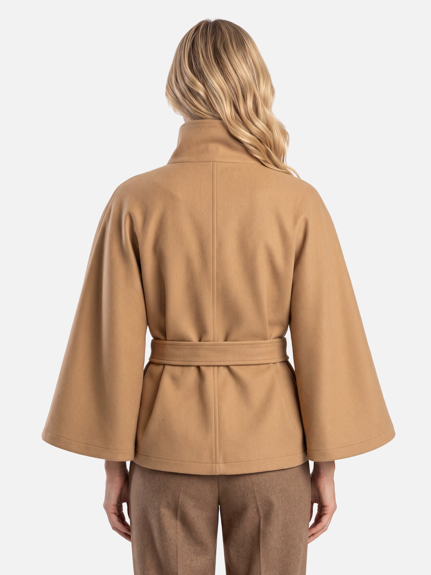 Manteau Cape Femme Ceinturé à Col Montant