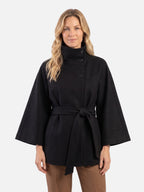 Manteau Cape Femme Ceinturé à Col Montant