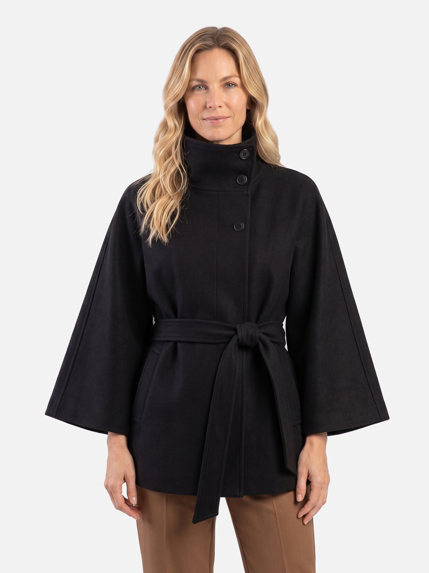Manteau Cape Femme Ceinturé à Col Montant