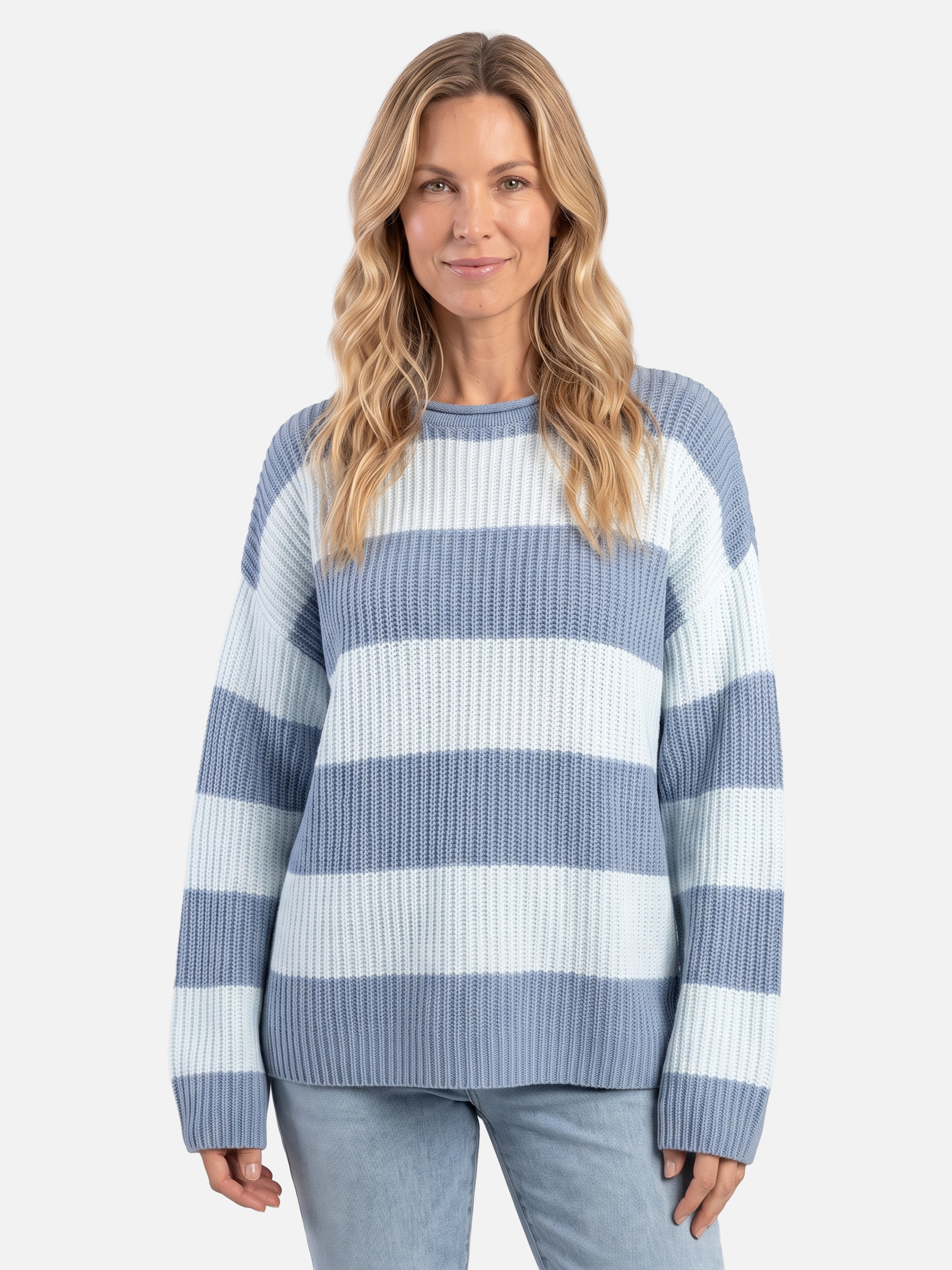 Pull Femme Oversize Col Rond Rayé Côtelé