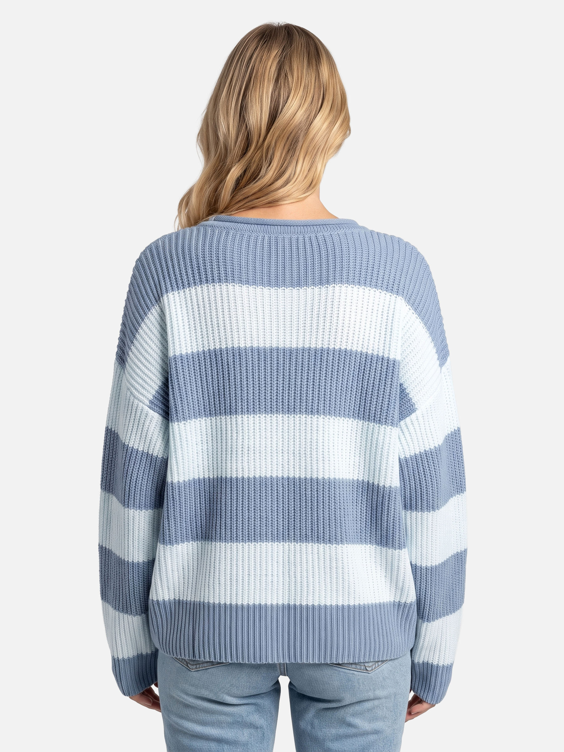Women's Striped Ribbed Oversized Crew Neck Jumper