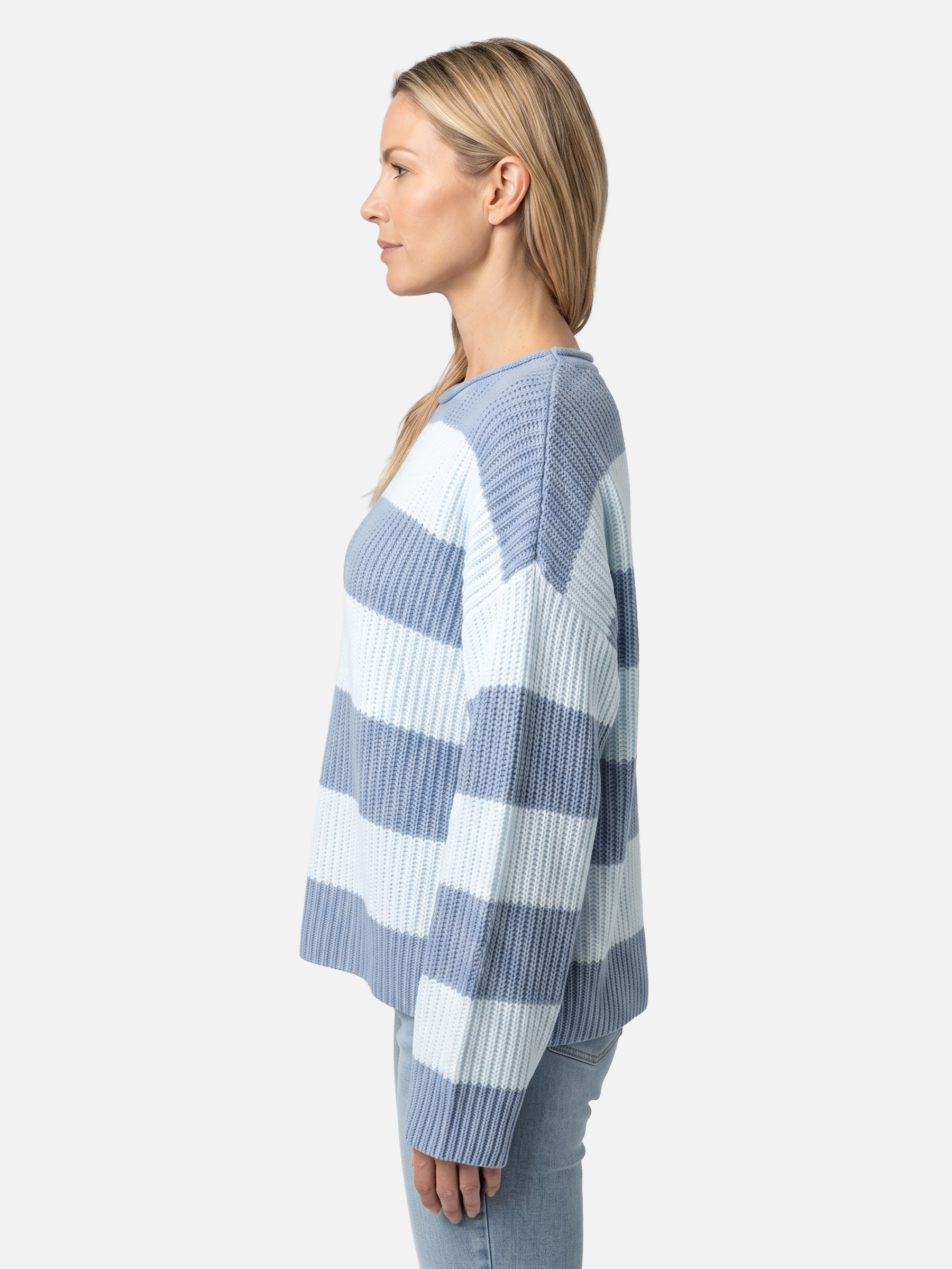 Women's Striped Ribbed Oversized Crew Neck Jumper