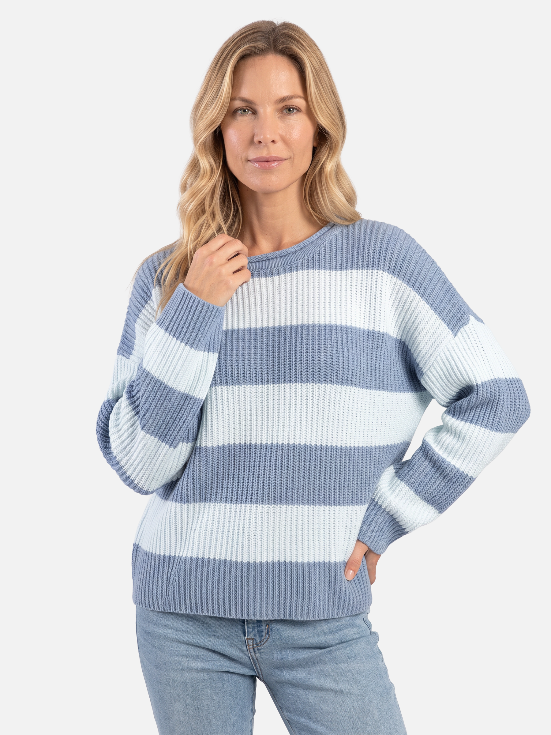 Women's Striped Ribbed Oversized Crew Neck Jumper