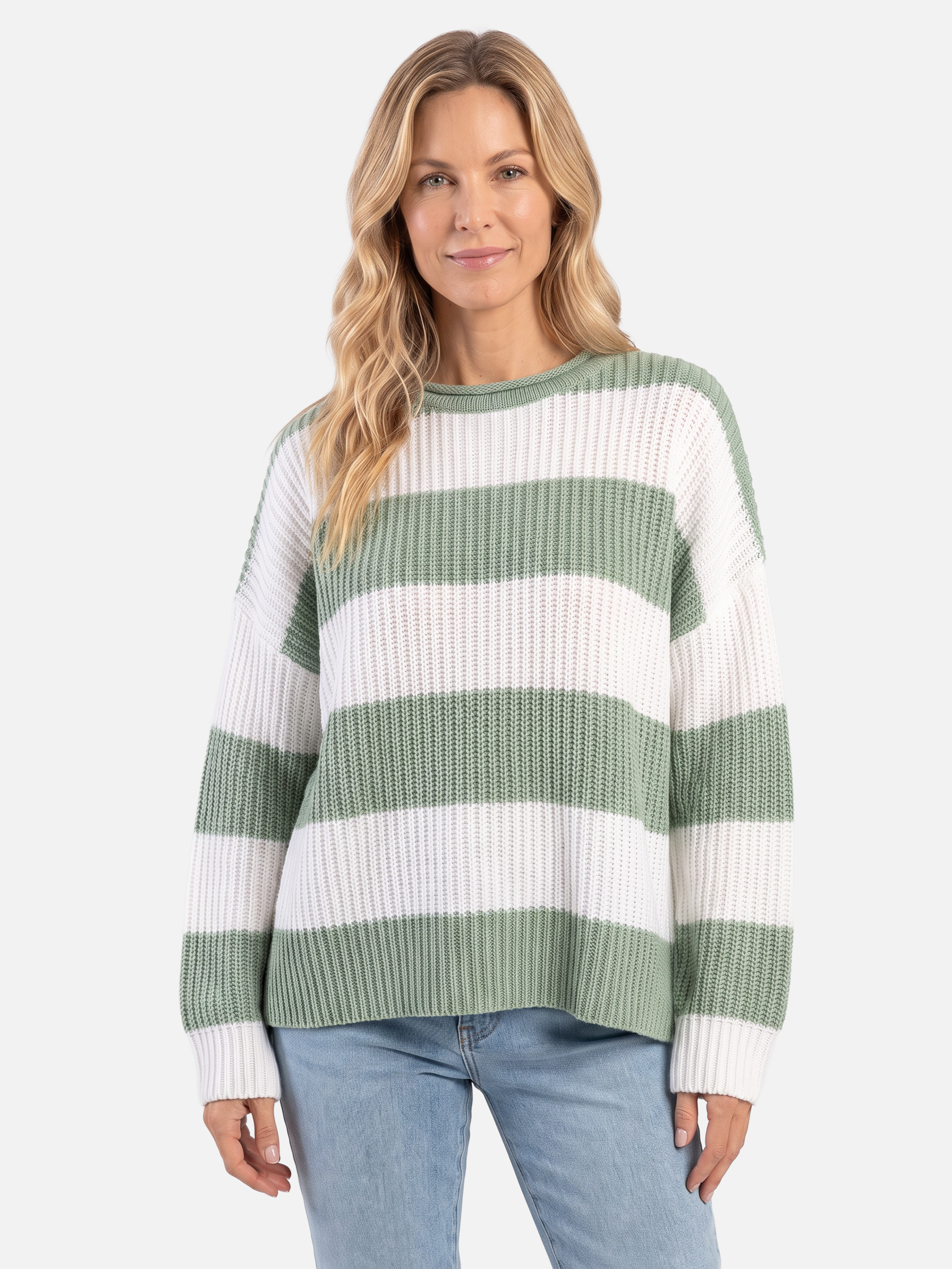 Pull Femme Oversize Col Rond Rayé Côtelé
