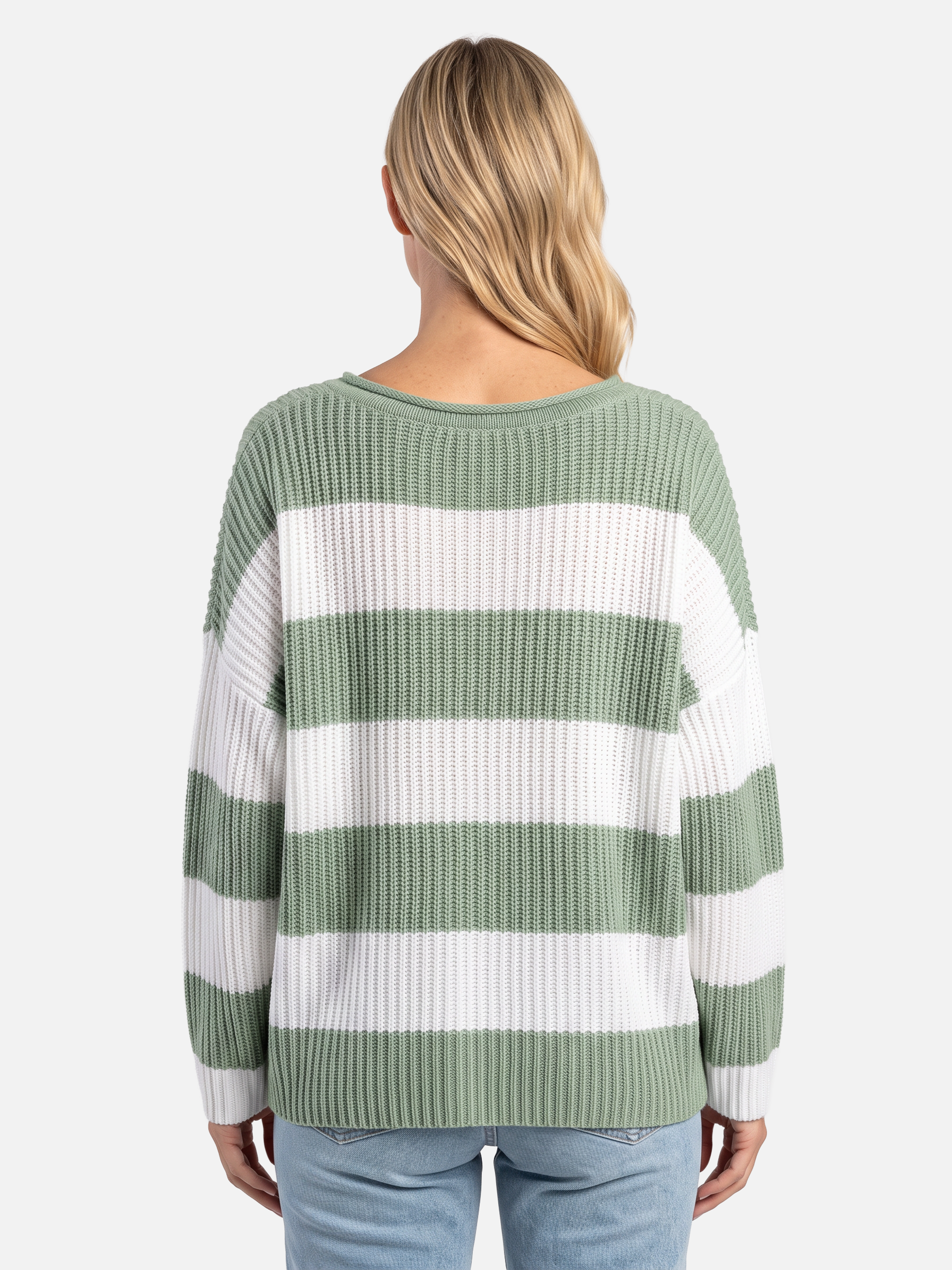 Women's Striped Ribbed Oversized Crew Neck Jumper