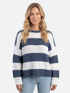 Women's Striped Ribbed Oversized Crew Neck Jumper