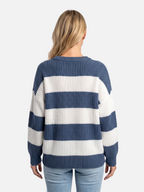 Women's Striped Ribbed Oversized Crew Neck Jumper