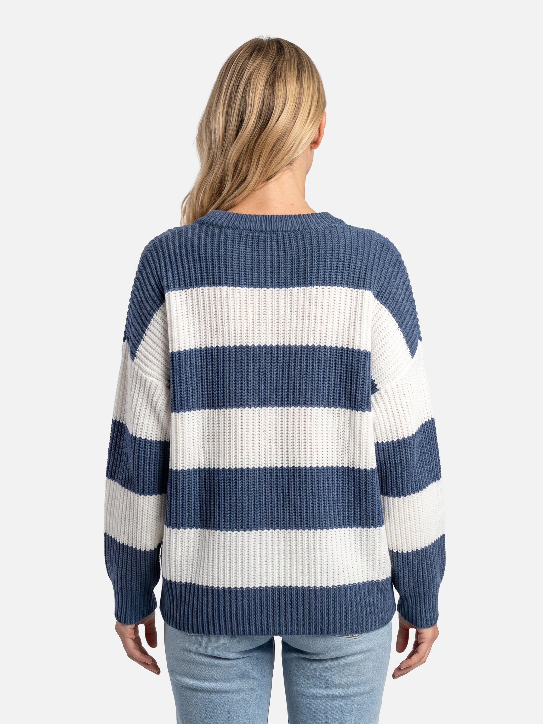 Women's Striped Ribbed Oversized Crew Neck Jumper