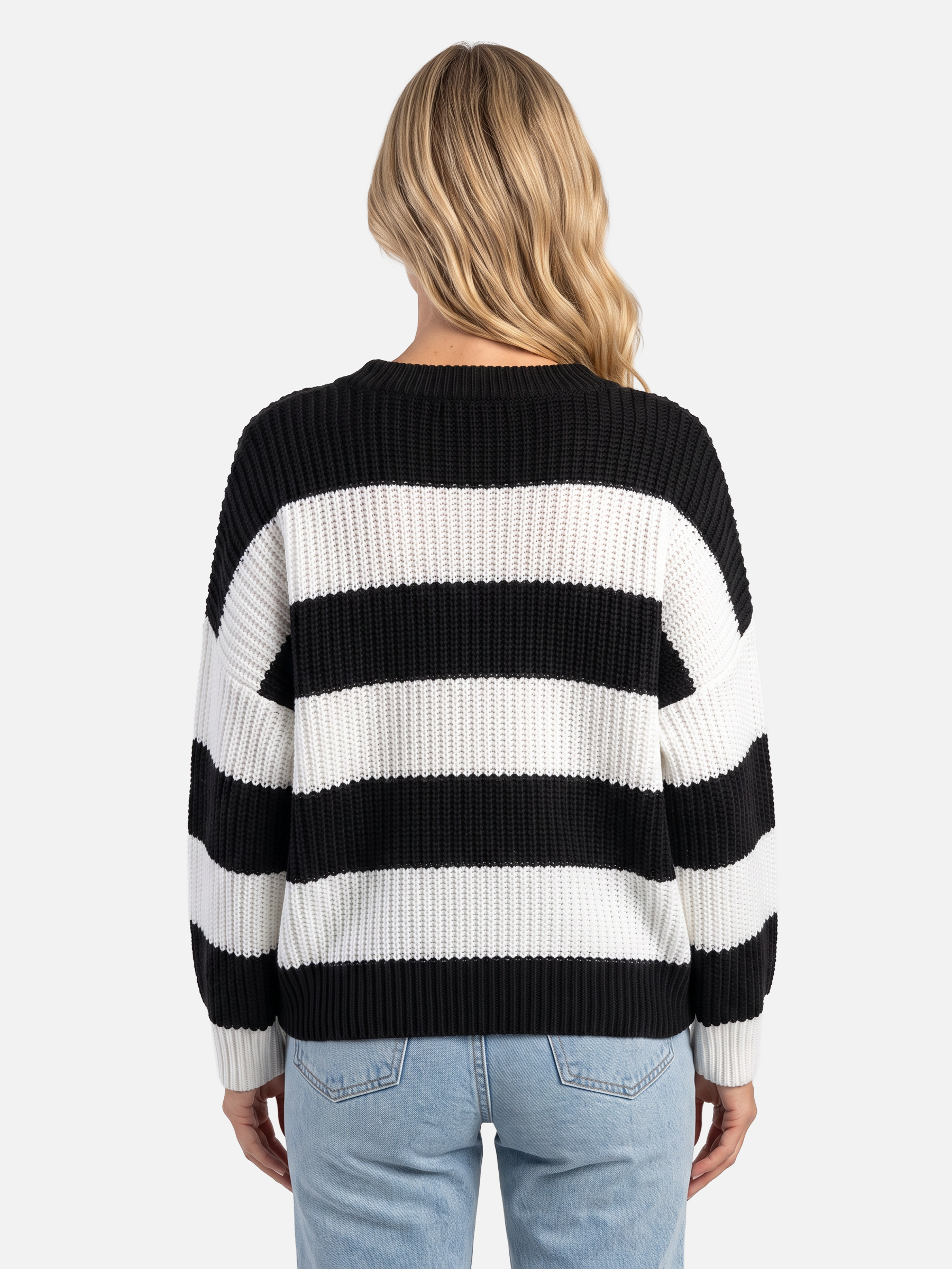 Women's Striped Ribbed Oversized Crew Neck Jumper