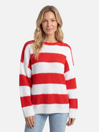 Women's Striped Ribbed Oversized Crew Neck Jumper